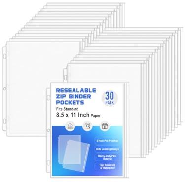 Imagem de Antner Pacote com 30 bolsos para fichário tamanho carta para fichário de 3 anéis, à prova d'água, com zíper resselável, sacos de arquivo de folhas soltas, pastas organizadoras de documentos, capas de