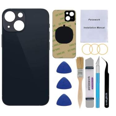 Imagem de Perzework Substituição de vidro traseiro OEM (preto) compatível com iPhone 13 de 6,1 polegadas, todas as operadoras com adesivos pré-instalados e kits de ferramentas de reparo