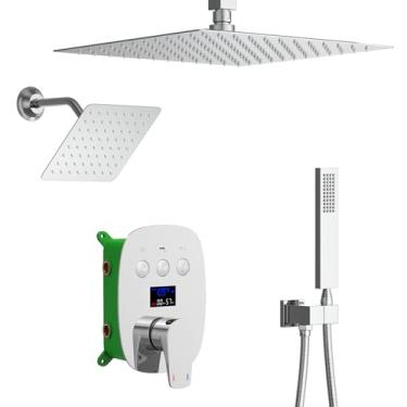 Imagem de KATAIS Sistema de Chuveiro Cromado com Chuveiro de Chuva de 12" Montado No Teto e Chuveiro de Parede de 8" e Conjunto de Alça, Pulverizador Portátil, Válvula de Chuveiro com Visor (, Cromo)