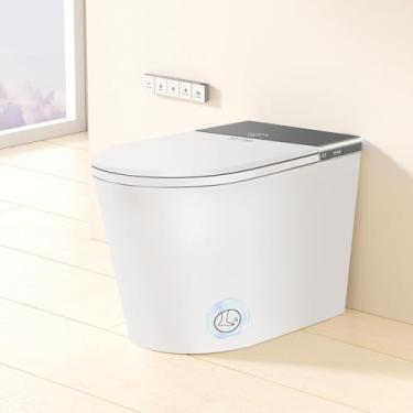 Imagem de BAYTINA Vaso sanitário inteligente com bidê embutido, vaso sanitário de uma peça, vaso sanitário japonês para banheiro com controle remoto, vaso sanitário alongado moderno com assento de vaso