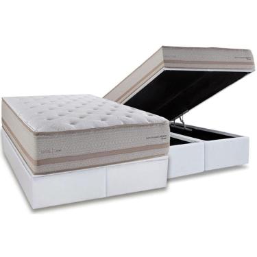 Imagem de Cama Box Baú King: Colchão Molas Molas Ensacadas Ensacadas Herval C1740 + Base CRC Linhão White (193x203)