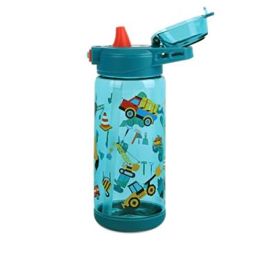 Imagem de Queenshin Garrafa de água infantil com canudo, tampa de bico pop-up e alça de transporte, copo de água verde à prova de vazamento para meninas e meninos, sem BPA, garrafa de água de plástico para