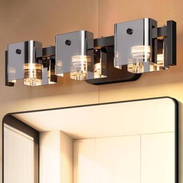 Imagem de TYhogar Luminária de banheiro | Candeeiro impermeável de 3 luzes | 3000K/4000K/6000K regulável | Rotação de 30° para maquiagem | Preto fosco e à prova de impressões digitais | Com fio para espelhos de