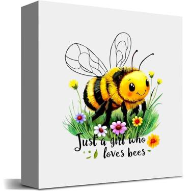 Imagem de BJDAMAI Bumble Bee Decor Sinal de caixa de madeira decorativo, decoração de mesa de sala de casa para adolescentes de 8 a 12 anos, presentes temáticos para amantes de abelhas, acessórios e itens de