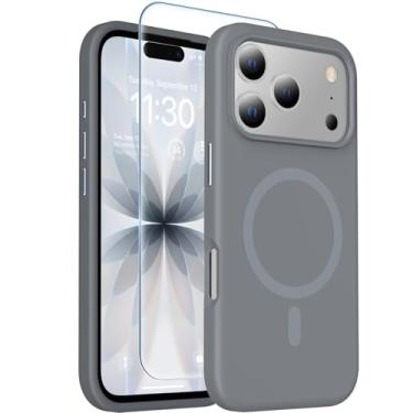 Imagem de toaksi Capa magnética para iPhone 17 Pro Max [compatível com MagSafe] [forro de microfibra macio antiarranhões], silicone premium com protetor de tela, capa protetora de telefone à prova de choque de