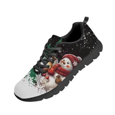 Imagem de Forchrinse Tênis de caminhada feminino masculino casual com cadarço antiderrapante para corrida, esporte, treino, academia, Boneco de neve de Natal, 8.5 Women/7 Men