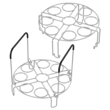 Imagem de Prateleira empilhável para cozinhar ovos, suporte para cozinhar ovos de camada dupla de aço inoxidável com alça de silicone, suportes de cozimento a vapor de 7/9 furos para panela de pressão de 6 ou 8