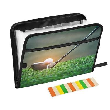 Imagem de Quteprint Pasta de arquivo expansível de 13 bolsos com fecho de zíper, pasta de arquivo sanfonada de bola esportiva com tema de golfe com etiquetas adesivas, papel tamanho carta A4, organizador de