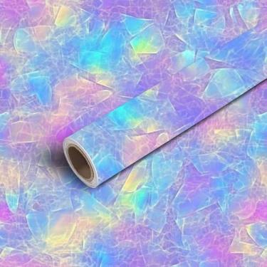 Imagem de NIVFOEASC Papel de parede de 45 x 299 cm, sem costura, iridescente, arco-íris, luz padrão, para impressão, papel de contato, papel de parede autoadesivo, adesivo de parede removível para quarto e