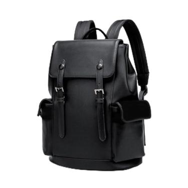 Imagem de ROSTNK Mochila de Couro Masculina Preta para Laptop, Mochila de Grande Capacidade para Negócios, Lazer, Viagem, Esportes, Unissex, Preta, Retrô, Vintage