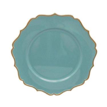 Imagem de Sousplat De Cha Azul Com Dourado Polipropileno 25Cm Rafimex