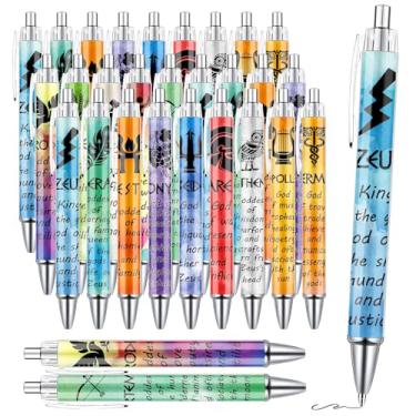 Imagem de Wxiben Canetas esferográficas de mitologias gregas – conjunto de 28 peças de canetas olímpicos deuses dos deuses da antiguidade, caneta de escrita suave retrátil para presente para mulheres e homens