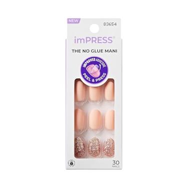 Imagem de KISS imPRESS Unhas sem cola, design, "Evanesce", bege, tamanho curto, formato oval, inclui 30 pregos, bloco de preparação, folha de instruções, 1 bastão de manicure, 1 mini lixa