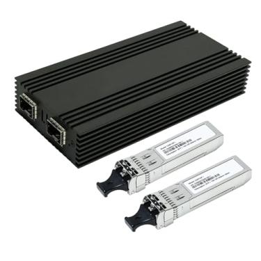 Imagem de Adaptador de rede Ethernet USB4 tipo C para duas portas SFP+ de 10 GB com chipset Intel 82599ES compatível com Thunderbolt 5/4/3 para conexões de rede de alta velocidade (pacote com 2 módulos SFP+ [SR