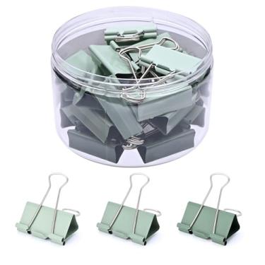 Imagem de Temiary Clipes de fichário estéticos, clipe de fichário de metal pequeno de 4 cm com recipiente de armazenamento transparente, grampos de papelada de encadernação para professores escolares materiais