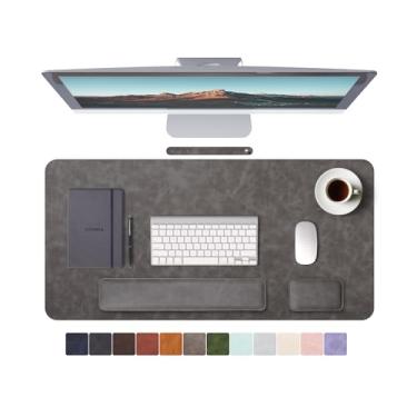 Imagem de RENMTURE Tapete de mouse grande e descanso de pulso para teclado, tapete de mesa para teclado e mouse, mouse pad grande para jogos com suporte de pulso, tapete de mesa para trabalho e jogos (cinza