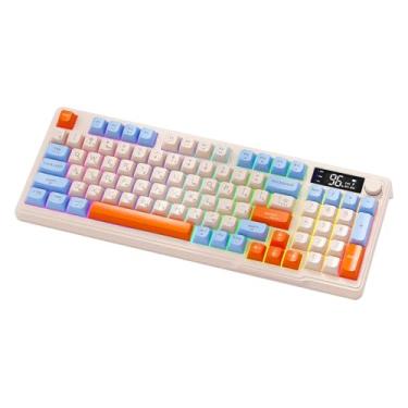 Imagem de BaotyJie Teclado mecânico russo para jogos, antiderrapante, leve, confortável, com retroiluminação LED para computador, desktop e laptop, Azul Amarelo