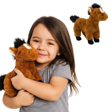 Imagem de Cavalo de Pelúcia Marrom em Pé 23cm Brinquedo Infantil Antialérgico Educativo Presente para Criança Bebê Pelúcia Macia Fofa Infantil Presente dia das crianças Natal Ano Novo