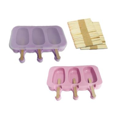 Imagem de Kit 2 Formas Silicone De Picolé 3 Cavidades + 100 Palitos
