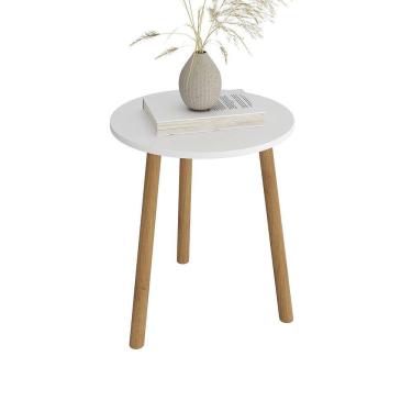 Imagem de Mesa De Canto Redonda Apoio Pes Palito Sala Luxo - Branco