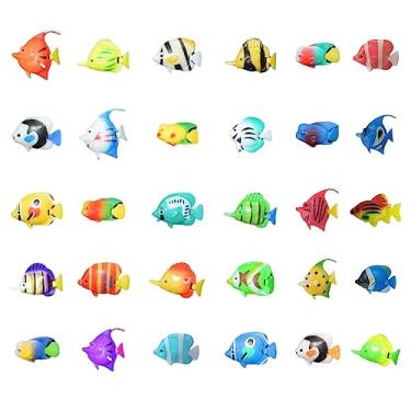 Imagem de 30 peças de decorações artificiais de aquário de aquário ornamentos de plástico realista flutuante peixe falso multicolorido acessórios de decoração para lâmpada de tubo de bolha