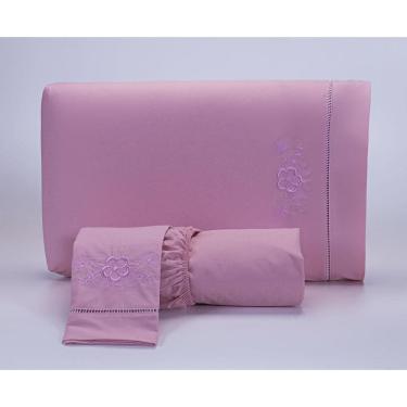 Imagem de Jogo Lençol Casal Super King 3 Peças 200 Fios Rose Algodão