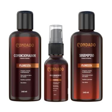 Imagem de Kit Shampoo Condicionador Óleo Hidratante Masculino Cabelo Barba Refrescante Cheiroso Macio Condado (Floresta (Amadeirado))