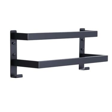 Imagem de Xiarnotogi Toalheiro duplo para banheiro, suporte de toalha de banho, suporte de parede, prateleiras de toalhas de aço inoxidável, toalheiro, 2 camadas (preto fosco, 50 cm)