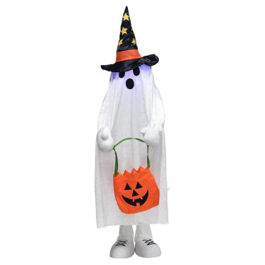 Imagem de YUETJIN Figura de exibição de fantasma fofo de 94 cm com bolso para tratamento - decoração de Halloween para cobrir ao ar livre, varanda da frente, porta de garagem e decoração interna para crianças e