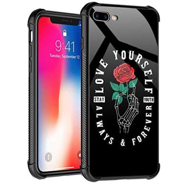 Imagem de Capa para iPhone 8, capa dourada de vidro temperado rosa para iPhone SE 2020 para mulheres e meninas, design padrão à prova de choque, antiarranhões para Apple iPhone 7/8/SE2, iPhone 7/8/SE2, Love yourself red rose