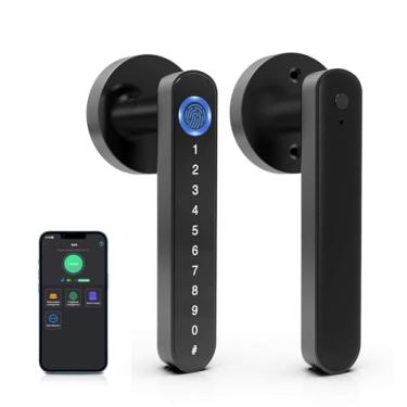 Imagem de eLinkSmart Fechadura de maçaneta de porta de impressão digital, fechadura de porta de entrada inteligente sem chave com alça de teclado de código, trava de segurança biométrica eletrônica para quarto