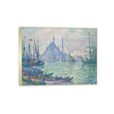 Imagem de BMZFYBS Impressão em tela famosa pintura - paisagem imagem de parede - porto - pôster moldura prata para decoração de casa 70 x 90 cm 27 x 35 pol