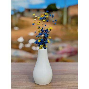 Imagem de Arranjo de Flores Sempre-Vivas Naturais em Vaso Decorativo, 15 cm, Branco com Padrão Art Déco (8)