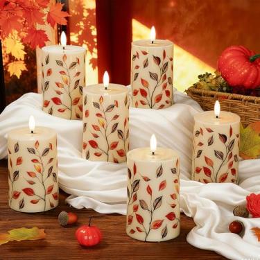 Imagem de Tuanse 6 velas de outono sem chama, abóboras de folha de bordo de 11 cm, luzes LED operadas por pilhas, vela elétrica de LED para outono, ação de graças, outono, colheita, decoração de Halloween e
