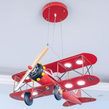 Imagem de Lustre infantil para quarto de meninos, lustre moderno de avião, luminária pendente de teto LED regulável, helicóptero vintage, metal, aeronave industrial, lâmpada suspensa para quarto de me