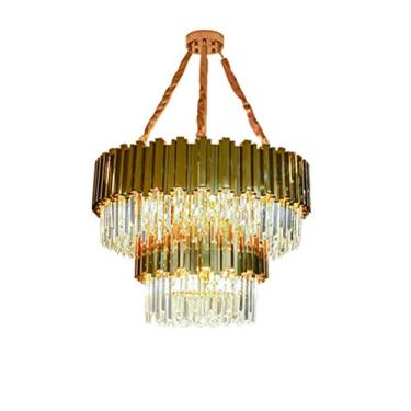 Imagem de Lustre de cristal dourado moderno, luminária de teto embutida para quarto, sala de estar, sala de jantar, escritório, 55 * 60 cm
