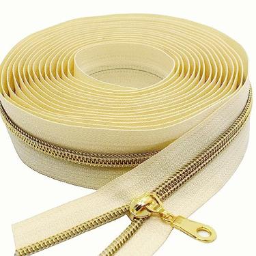 Imagem de MebuZip #5 Zíperes de Bobina de Nylon Metálico Dourado da The Yard Rolo de Zíper de Bobina a granel 10 jardas com 25 peças Puxadores para Bolsas de Costura DIY (Bege)