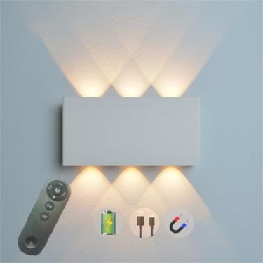 Imagem de Luminária de parede LED magnética interna Luminária de parede recarregável com bateria Luminária de parede com controle remoto Luminária de parede magnética interna Quarto Sala de estar (bra