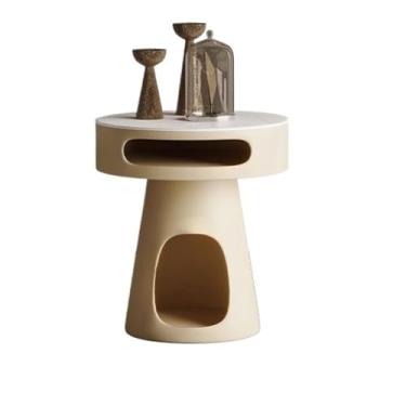 Imagem de Mesa de canto para sala de estar, sofá redondo, mesa lateral, sala de estar, estilo creme para casa, mesa de canto de ardósia, mesa de cabeceira para sofá, mesa lateral