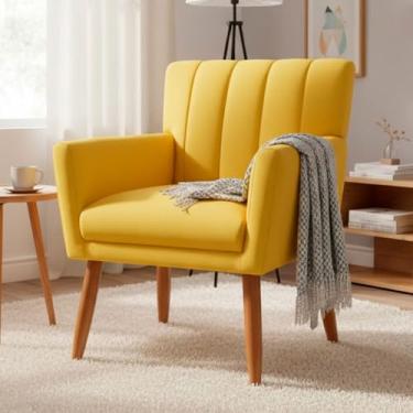 Imagem de Poltrona Sala de Estar Recepção Cadeira Decorativa Suede Confortável Resistente Sarah (Suede mostarda)