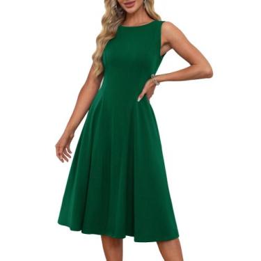 Imagem de Vestido de festa GRACE KARIN, verão 2025, sem mangas, evasê, verde esc