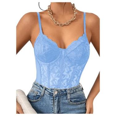 Imagem de Bodysuit Milumia, espartilho feminino de renda floral de malha transpa