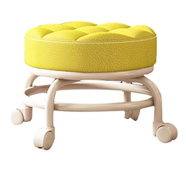 Imagem de Banqueta com rodas de alta resistência, banco com rodas de assento baixo, banco com rodas de couro PU, assentos com rodas para casa, escritório, banco com assento redondo com roda