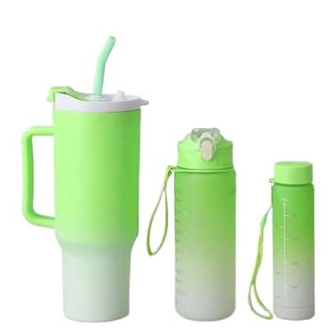 Imagem de Kit 3 Garrafa Copo Tendência Agua Squeeze Com Adesivos Lembretes beber Agua 500-1200ml(kit 3 verde 1200ml 500 300ML)