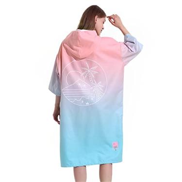 Imagem de Roupão de microfibra com capuz - Poncho de toalha com zíper manga curta, poncho de surf de secagem rápida grande para natação, surfe, troca de roupa de mergulho - Tamanho único