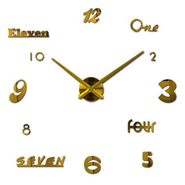 Imagem de 8SSAZZAT Grande relógio de parede DIY decoração de parede adesivo 3D relógio sem moldura casa sala de estar quarto escritório decoração (C 61 cm) (D 61 cm)