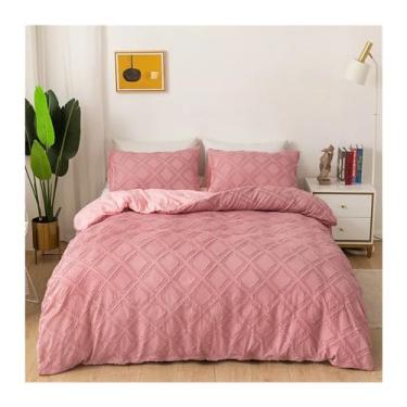 Imagem de Conjunto de cama com 3 peças de flores de corte geométrico Queen King Size conjunto de capa de edredom para casa lisa capa de edredom casal solteiro fronhas (rosa queen 228 x 228 cm)
