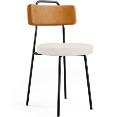 Imagem de Cadeira Decorativa Estofada Para Sala De Jantar Barcelona L02 Couríssimo Whisky Linho Cru - Lyam