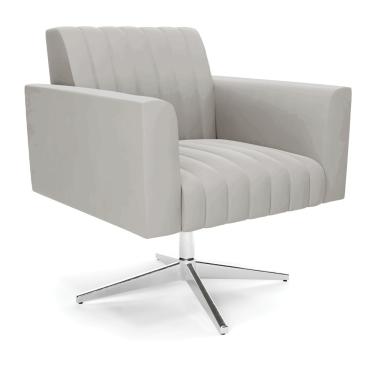 Imagem de Poltrona Giratória Viena Gomada Veludo Cinza Base Cromada - D'Rossi