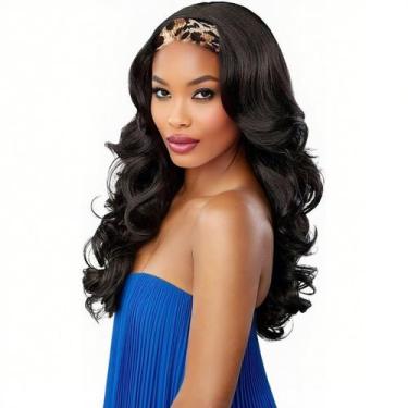 Imagem de Peruca com faixa de cabeça Aminow Wavy Synthetic Body Wave 50 cm preta
